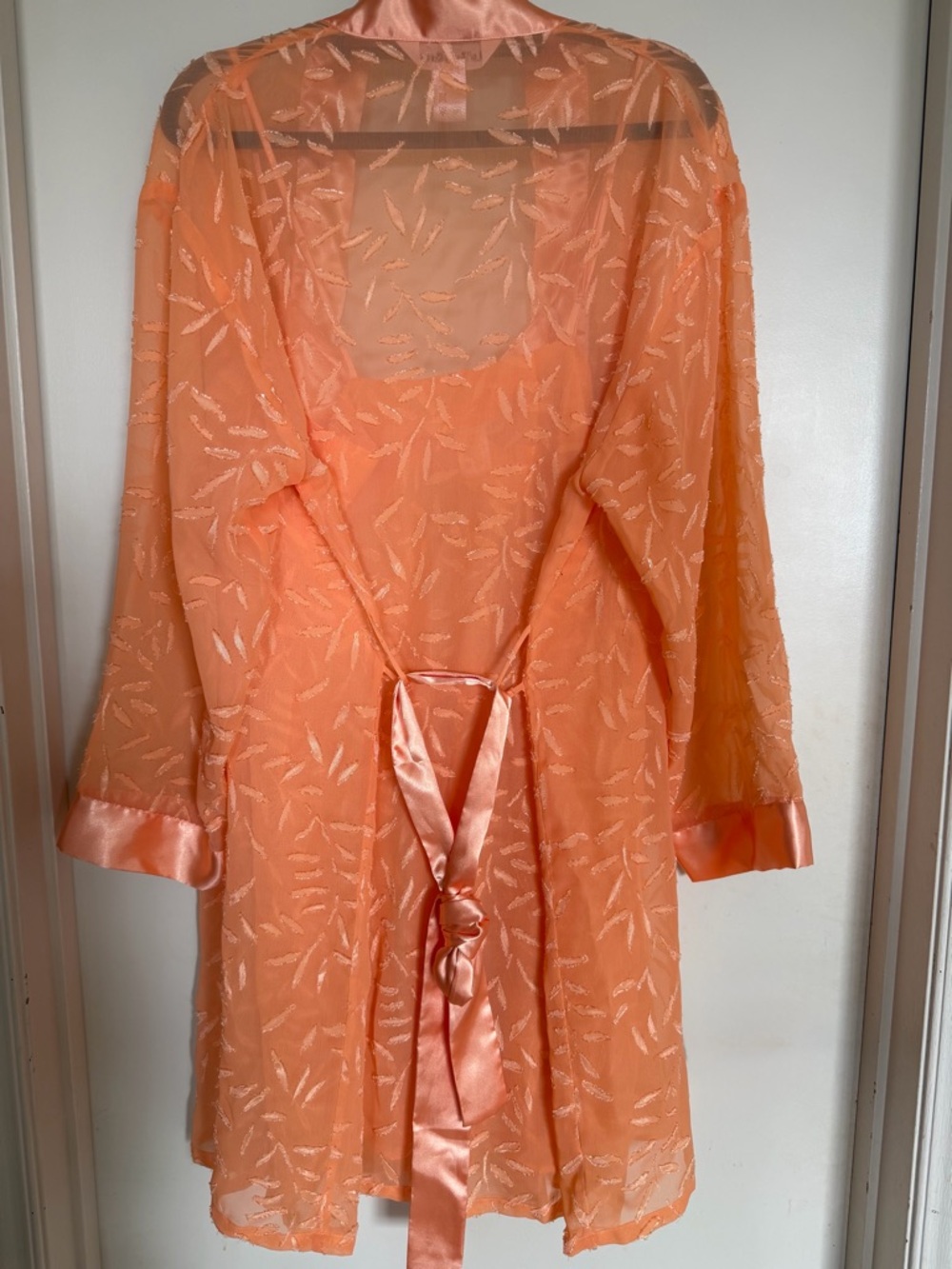 La Vie en Rose Peach Sheer Babydoll Nightgown Robe Set M Y2K - Picture 4 of 11